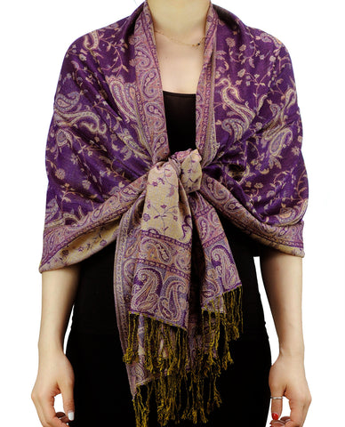 Nyfashion101 NYFASHION101 Large Soft Double Layer Jacquard Paisley Print Scarf Shawl Wrap- Dark Purple