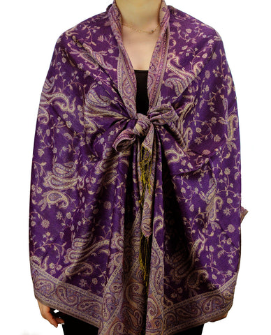 Nyfashion101 NYFASHION101 Large Soft Double Layer Jacquard Paisley Print Scarf Shawl Wrap- Dark Purple