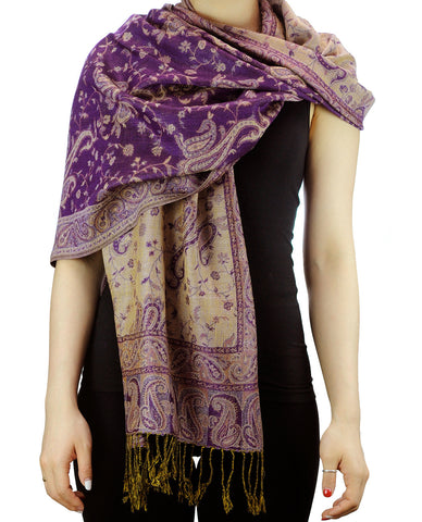 nyfashion101 NYFASHION101 Large Soft Double Layer Jacquard Paisley Print Scarf Shawl Wrap- Dark Purple