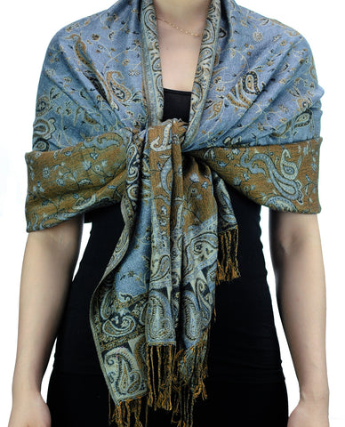 Nyfashion101 NYFASHION101 Large Soft Double Layer Jacquard Paisley Print Scarf Shawl Wrap- Light Blue