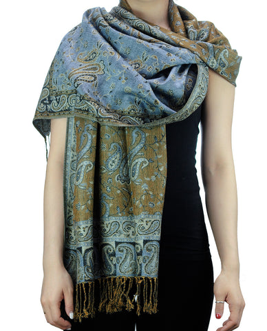 nyfashion101 NYFASHION101 Large Soft Double Layer Jacquard Paisley Print Scarf Shawl Wrap- Light Blue