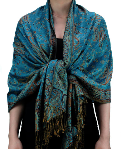 Nyfashion101 NYFASHION101 Large Soft Double Layer Jacquard Paisley Print Scarf Shawl Wrap- Peacock
