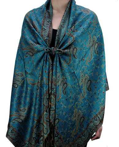Nyfashion101 NYFASHION101 Large Soft Double Layer Jacquard Paisley Print Scarf Shawl Wrap- Peacock
