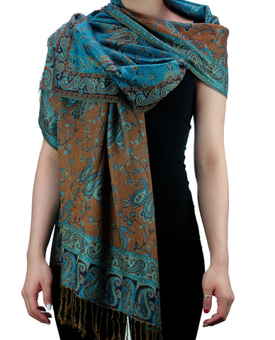 nyfashion101 NYFASHION101 Large Soft Double Layer Jacquard Paisley Print Scarf Shawl Wrap- Peacock