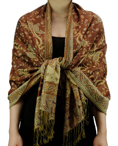 Nyfashion101 NYFASHION101 Large Soft Double Layer Jacquard Paisley Print Scarf Shawl Wrap- Brown
