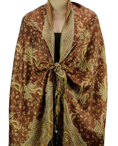 Nyfashion101 NYFASHION101 Large Soft Double Layer Jacquard Paisley Print Scarf Shawl Wrap- Brown