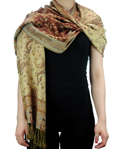 nyfashion101 NYFASHION101 Large Soft Double Layer Jacquard Paisley Print Scarf Shawl Wrap- Brown
