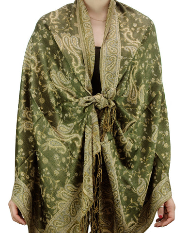 Nyfashion101 NYFASHION101 Large Soft Double Layer Jacquard Paisley Print Scarf Shawl Wrap- Olive