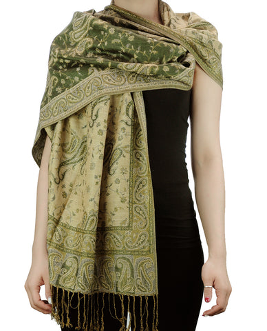 nyfashion101 NYFASHION101 Large Soft Double Layer Jacquard Paisley Print Scarf Shawl Wrap- Olive