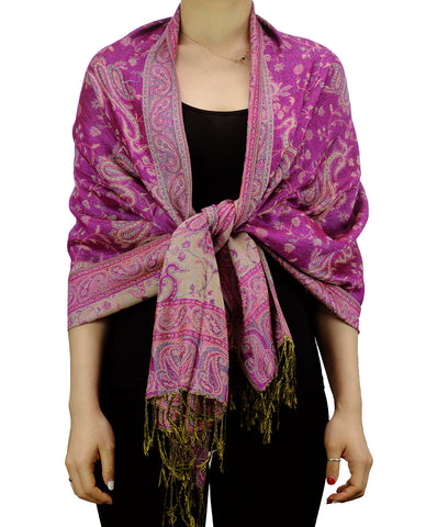 Nyfashion101 NYFASHION101 Large Soft Double Layer Jacquard Paisley Print Scarf Shawl Wrap- Purple