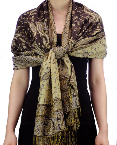 Nyfashion101 NYFASHION101 Large Soft Double Layer Jacquard Paisley Print Scarf Shawl Wrap- Dark Brown