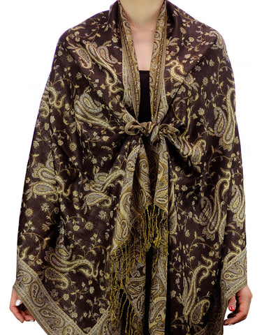 Nyfashion101 NYFASHION101 Large Soft Double Layer Jacquard Paisley Print Scarf Shawl Wrap- Dark Brown