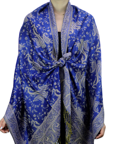 Nyfashion101 NYFASHION101 Large Soft Double Layer Jacquard Paisley Print Scarf Shawl Wrap- Royal Blue