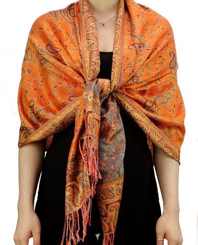 Nyfashion101 NYFASHION101 Large Soft Double Layer Jacquard Paisley Print Scarf Shawl Wrap- Mandarin