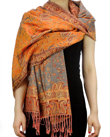nyfashion101 NYFASHION101 Large Soft Double Layer Jacquard Paisley Print Scarf Shawl Wrap- Mandarin nyfashion101 NYFASHION101 Large Soft Double Layer Jacquard Paisley Print Scarf Shawl Wrap- Mandarin
