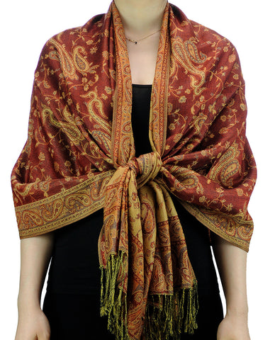 Nyfashion101 NYFASHION101 Large Soft Double Layer Jacquard Paisley Print Scarf Shawl Wrap- Rust