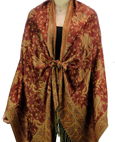 Nyfashion101 NYFASHION101 Large Soft Double Layer Jacquard Paisley Print Scarf Shawl Wrap- Rust