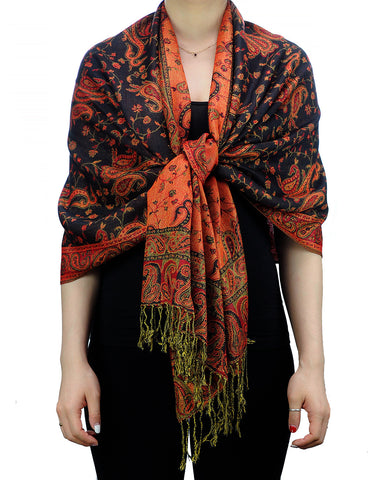 Nyfashion101 NYFASHION101 Large Soft Double Layer Jacquard Paisley Print Scarf Shawl Wrap- Black
