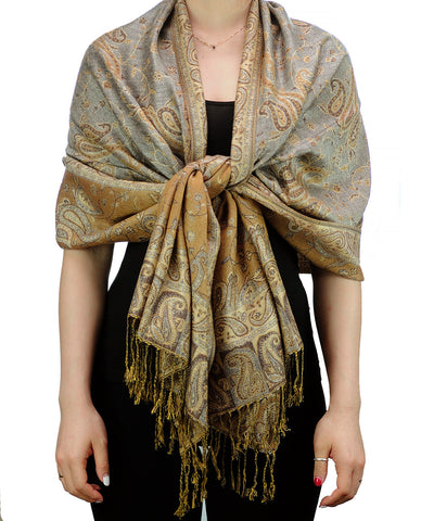 Nyfashion101 NYFASHION101 Large Soft Double Layer Jacquard Paisley Print Scarf Shawl Wrap- Light Grey