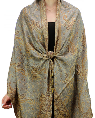 Nyfashion101 NYFASHION101 Large Soft Double Layer Jacquard Paisley Print Scarf Shawl Wrap- Light Grey