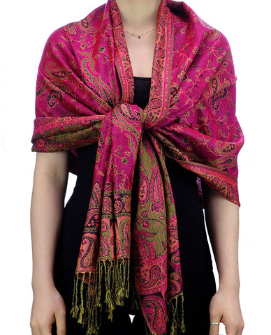 Nyfashion101 NYFASHION101 Large Soft Double Layer Jacquard Paisley Print Scarf Shawl Wrap-Fuchsia