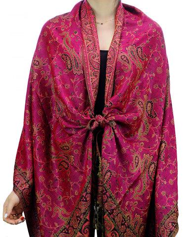 Nyfashion101 NYFASHION101 Large Soft Double Layer Jacquard Paisley Print Scarf Shawl Wrap-Fuchsia