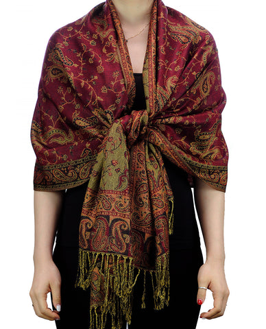 Nyfashion101 NYFASHION101 Large Soft Double Layer Jacquard Paisley Print Scarf Shawl Wrap-Burgundy