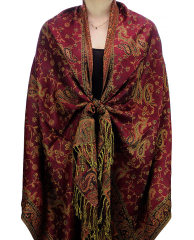 Nyfashion101 NYFASHION101 Large Soft Double Layer Jacquard Paisley Print Scarf Shawl Wrap-Burgundy