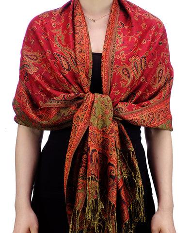 Nyfashion101 NYFASHION101 Large Soft Double Layer Jacquard Paisley Print Scarf Shawl Wrap-Red