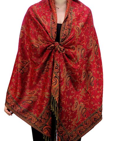 Nyfashion101 NYFASHION101 Large Soft Double Layer Jacquard Paisley Print Scarf Shawl Wrap-Red