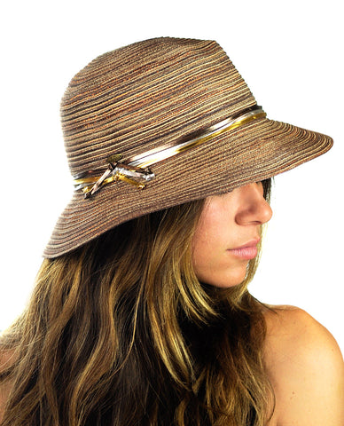 Nyfashion101 NYFASHION101 Metallic Thread Glossy 3-Tone Band Mini Flop Flip Up Brim Sun Hat