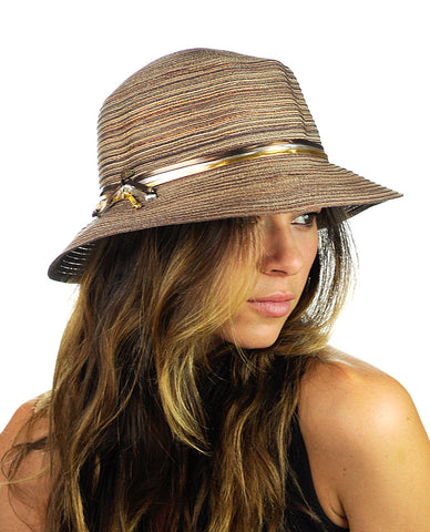 nyfashion101 NYFASHION101 Metallic Thread Glossy 3-Tone Band Mini Flop Flip Up Brim Sun Hat