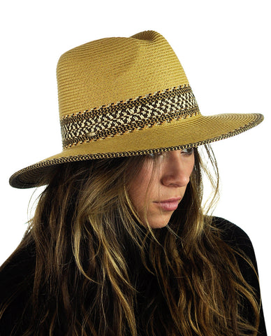 Nyfashion101 NYFASHION101 Multicolor Weaved Band And Trim Panama Fedora Hat