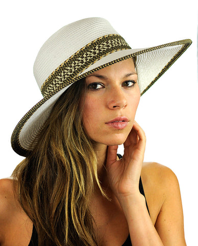 Nyfashion101 NYFASHION101 Multicolor Weaved Band And Trim Wide Brim Panama Hat