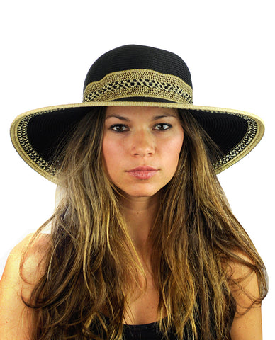Nyfashion101 NYFASHION101 Multicolor Weaved Band And Trim Wide Brim Panama Hat
