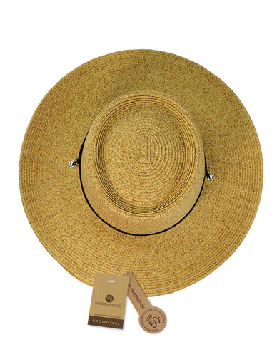 Nyfashion101 NYFASHION101 Multicolor Weaved Wide Brim Pork Pie Boater Hat W/ Chin Cord