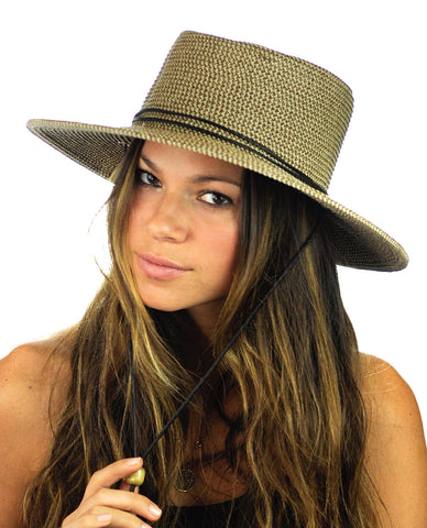 Nyfashion101 NYFASHION101 Multicolor Weaved Wide Brim Pork Pie Boater Hat W/ Chin Cord