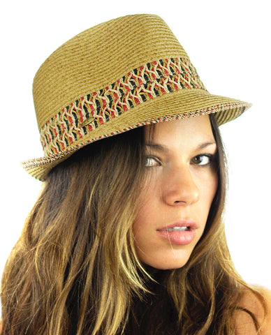 Nyfashion101 NYFASHION101 Multicolored Weaved Band And Trim Stingy Trilby Fedora Hat