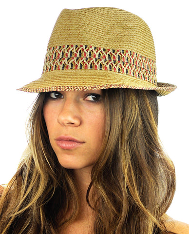 Nyfashion101 NYFASHION101 Multicolored Weaved Band And Trim Stingy Trilby Fedora Hat