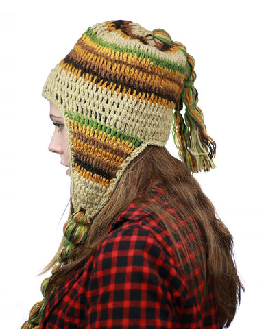 Nyfashion101 NYFASHION101 Nepal Handmade Ear Flaps Wool Fleece Lined Winter Hat