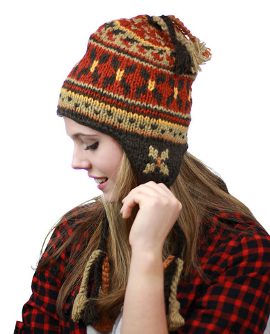 nyfashion101 NYFASHION101 Nepal Handmade Ear Flaps Wool Fleece Lined Winter Hat