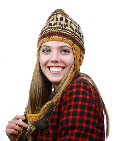 Nyfashion101 NYFASHION101 Nepal Handmade Ear Flaps Wool Fleece Lined Winter Hat-C12