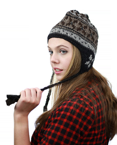 Nyfashion101 NYFASHION101 Nepal Handmade Ear Flaps Wool Fleece Lined Winter Hat-C12
