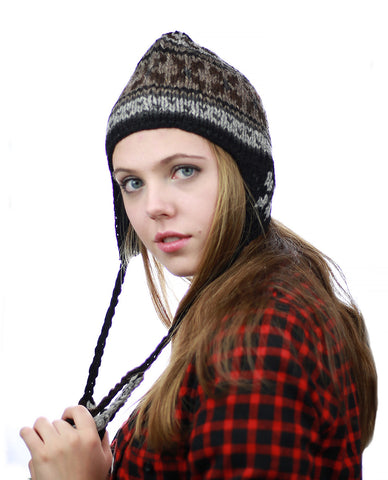 Nyfashion101 NYFASHION101 Nepal Handmade Ear Flaps Wool Fleece Lined Winter Hat-C12