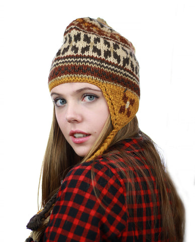 nyfashion101 NYFASHION101 Nepal Handmade Ear Flaps Wool Fleece Lined Winter Hat-C12