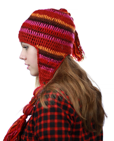Nyfashion101 NYFASHION101 Nepal Handmade Ear Flaps Wool Fleece Lined Winter Hat-C10