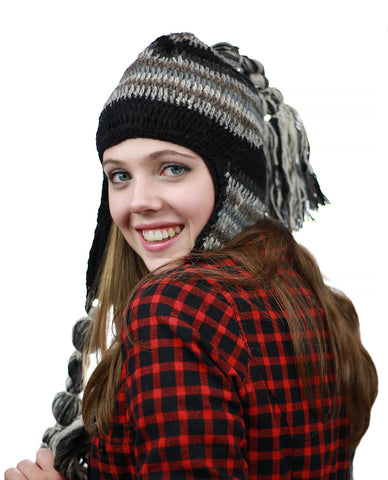Nyfashion101 NYFASHION101 Nepal Handmade Ear Flaps Wool Fleece Lined Winter Hat-C10