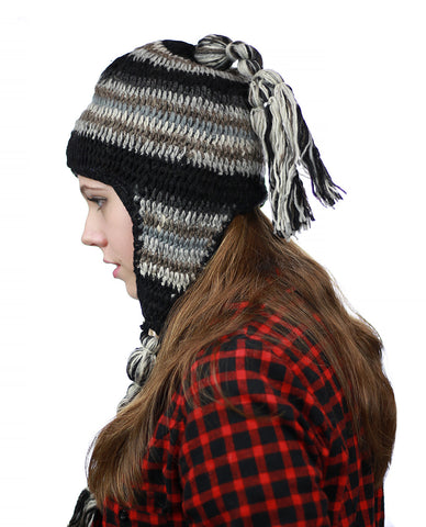 Nyfashion101 NYFASHION101 Nepal Handmade Ear Flaps Wool Fleece Lined Winter Hat-C10