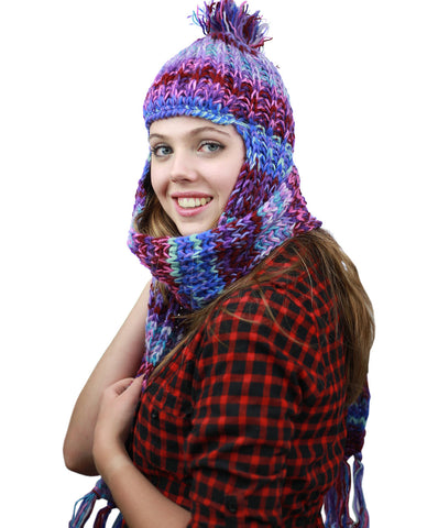 Nyfashion101 NYFASHION101 Nepal Wool Fleeced Hand Knit Ski Trooper Hat Scarf Set