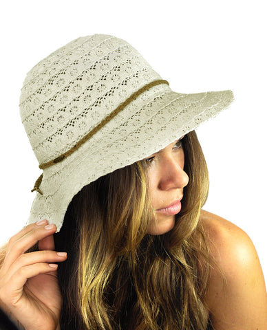 Nyfashion101 NYFASHION101 Open Knit Brown Braided Trim Vented Cotton Beach Sun Hat